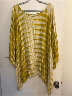 Manaola Mustard and Cream Striped Scoop-Neck Tunic